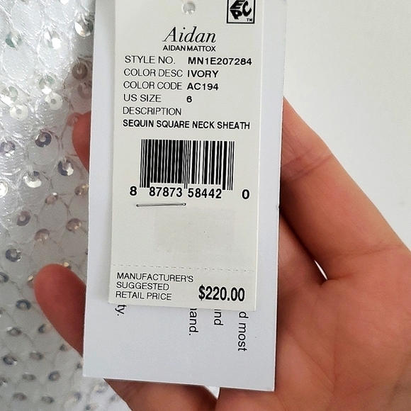 NWT! AIDAN MATTOX white sequin square neck sheath Dress white size 6 Brand new! - Picture 7 of 12